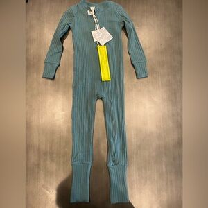 NWT Kate Quinn Long-Sleeve Convertible Zippy PJ Sea Pine Cotton Wide Rib sz 3T